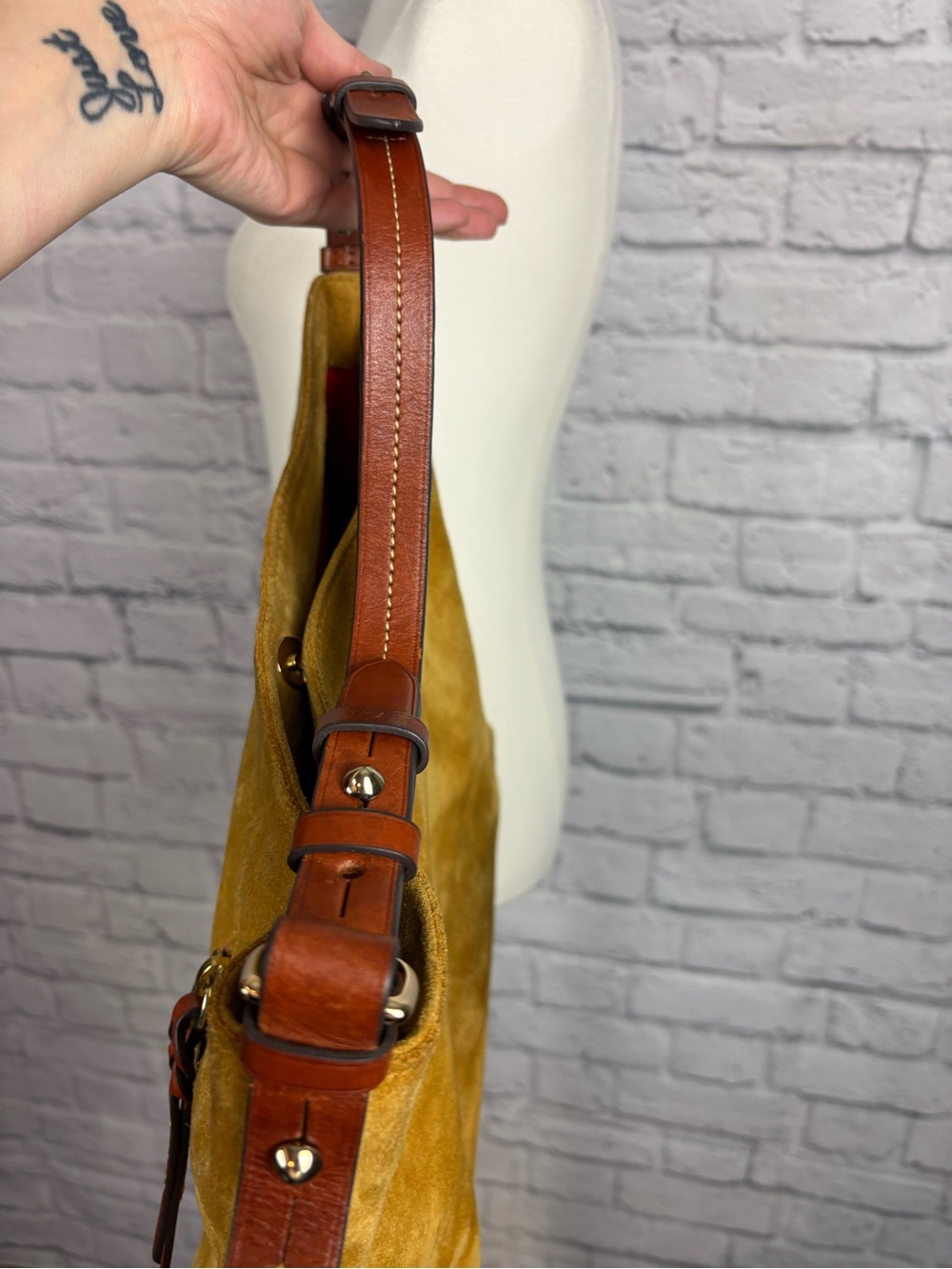 Dooney & Bourke - Mustard Suede Cooper Hobo Bag - Picture 8 of 12